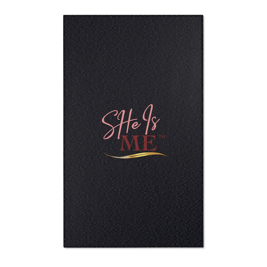 She Is Me Black Area Rug — Inspirational Script Accent Rug for Bedroom, Living Room, or Gift