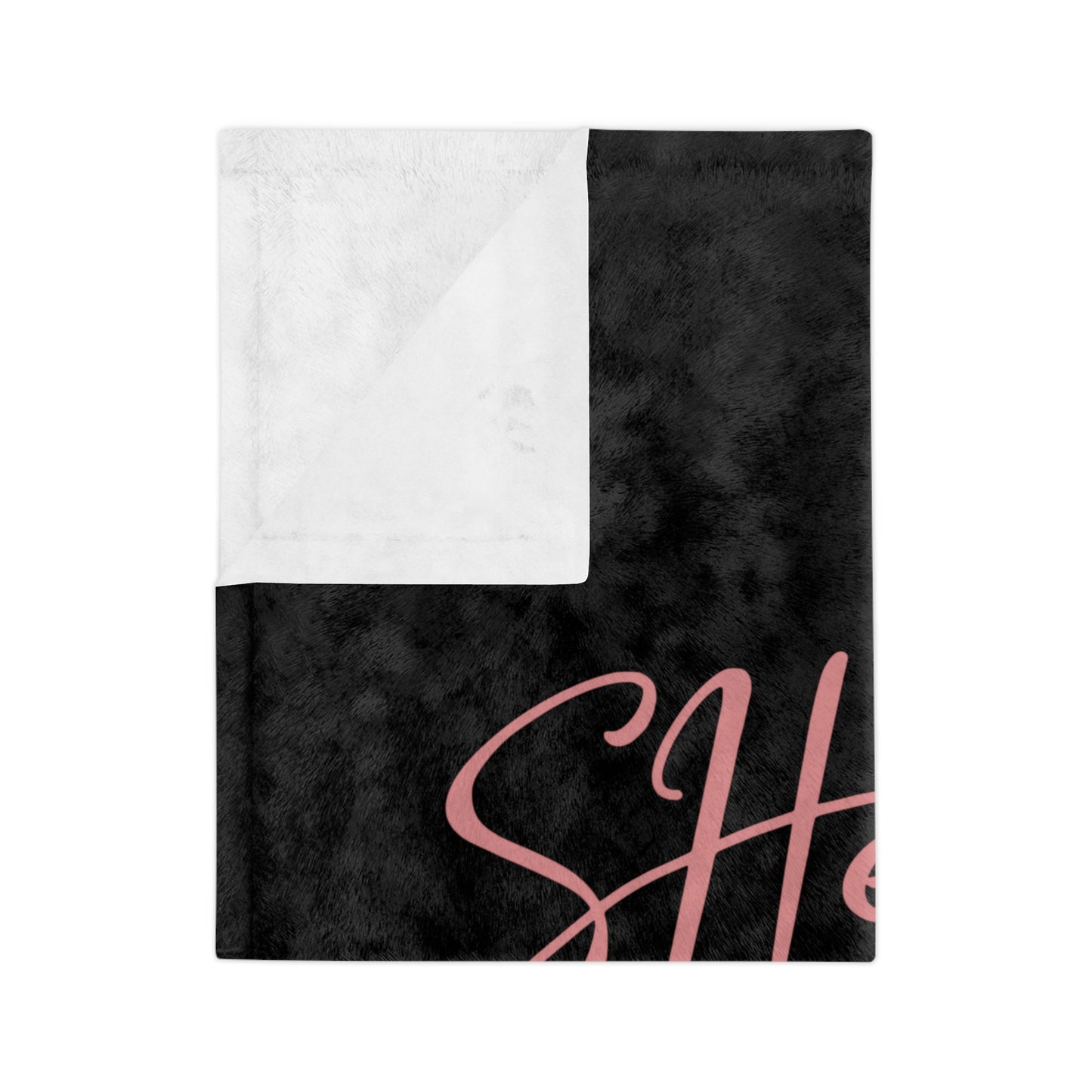 She Is Me Velveteen Microfiber Blanket — Plush Black Throw with Pink & Gold Script