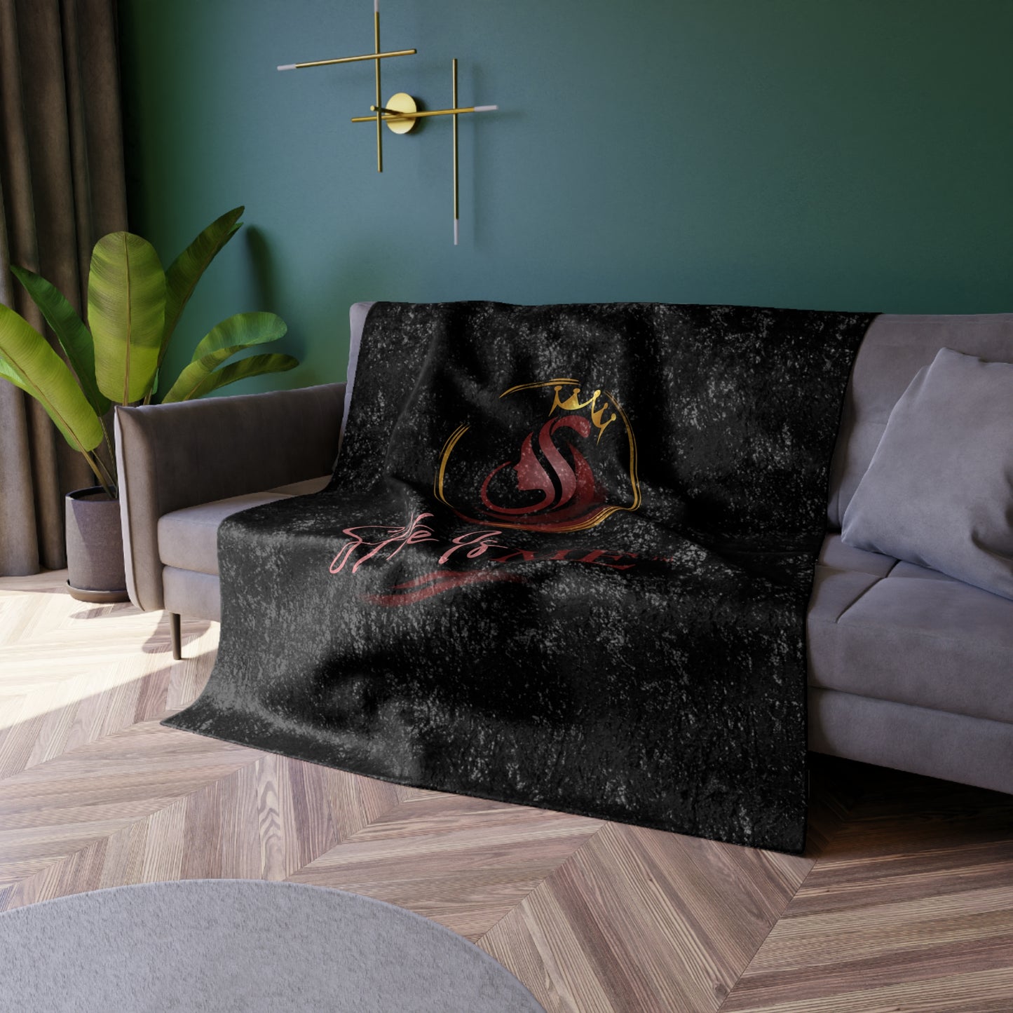 Crushed Velvet Blanket — 'She Is Me' Crowned Swan Luxury Throw