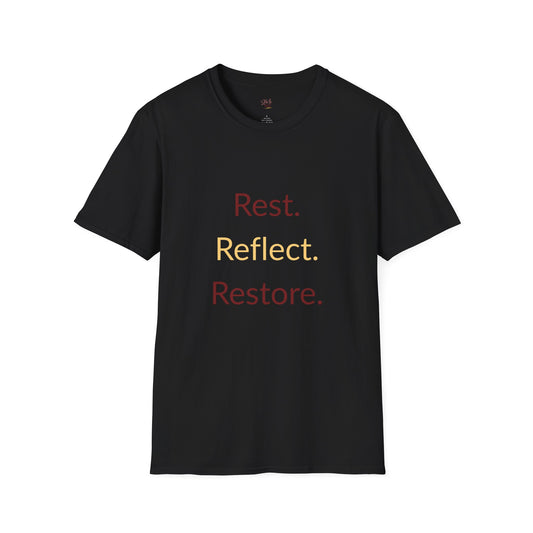 Rest. Reflect. Restore. Tee — Mindful Self-Care T-Shirt