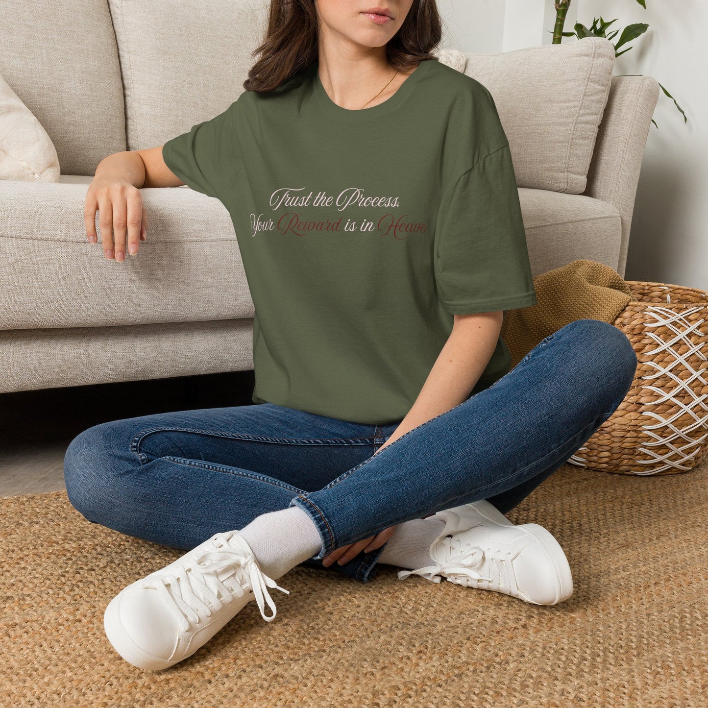 Reward Heaven T-Shirt — Minimal Script Inspirational Tee