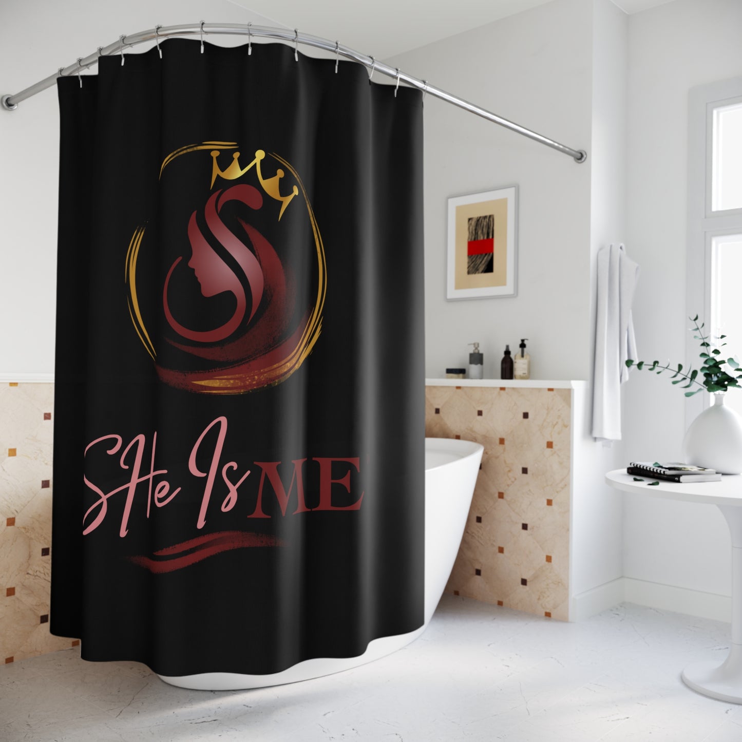 Shower Curtain - "She Is Me" Crowned Silhouette Bathroom Curtain