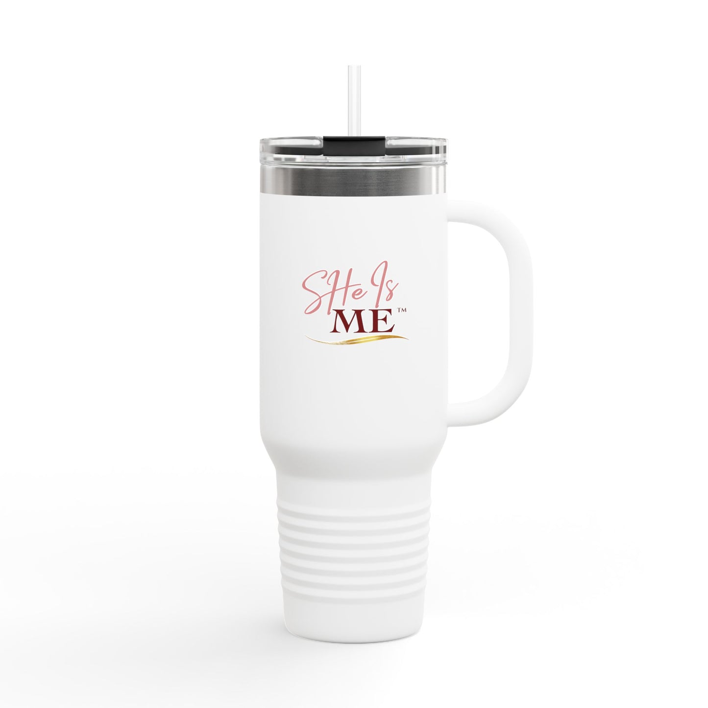 40oz Insulated Travel Mug — "She's Me" Script Design (White)