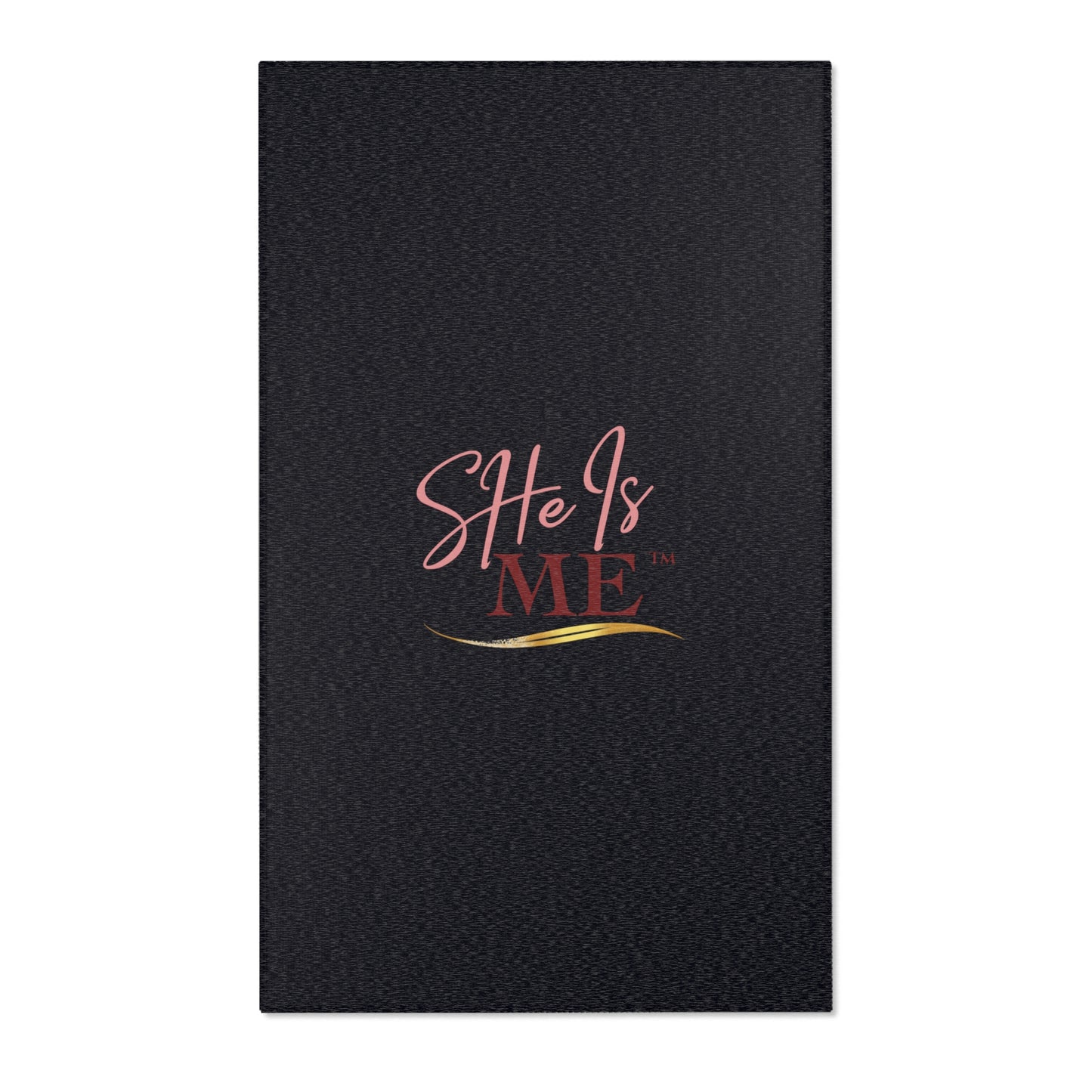 She Is Me Black Area Rug — Inspirational Script Accent Rug for Bedroom, Living Room, or Gift