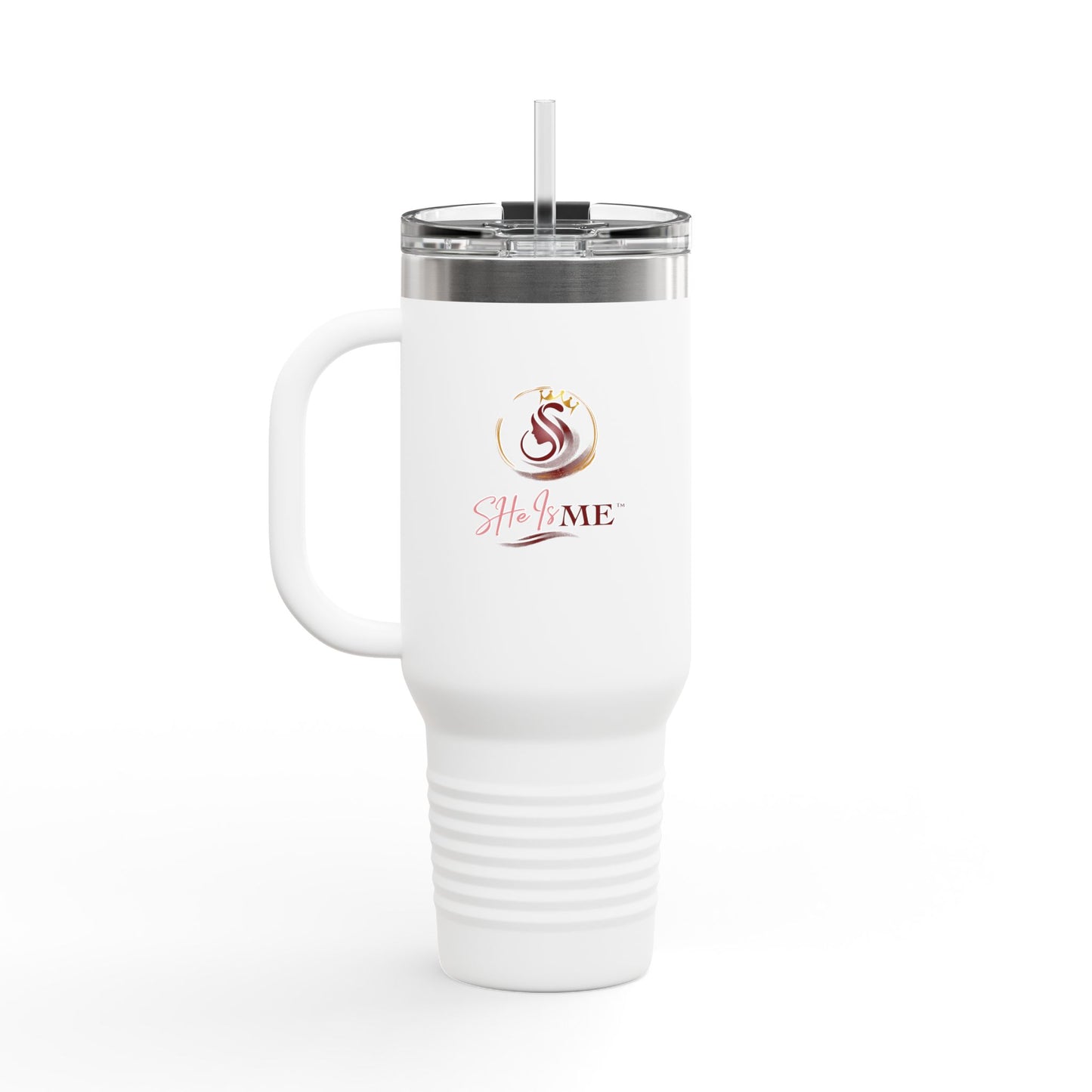 40oz Insulated Travel Mug — "She's Me" Script Design (White)