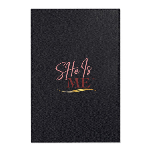 She Is Me Black Area Rug — Inspirational Script Accent Rug for Bedroom, Living Room, or Gift