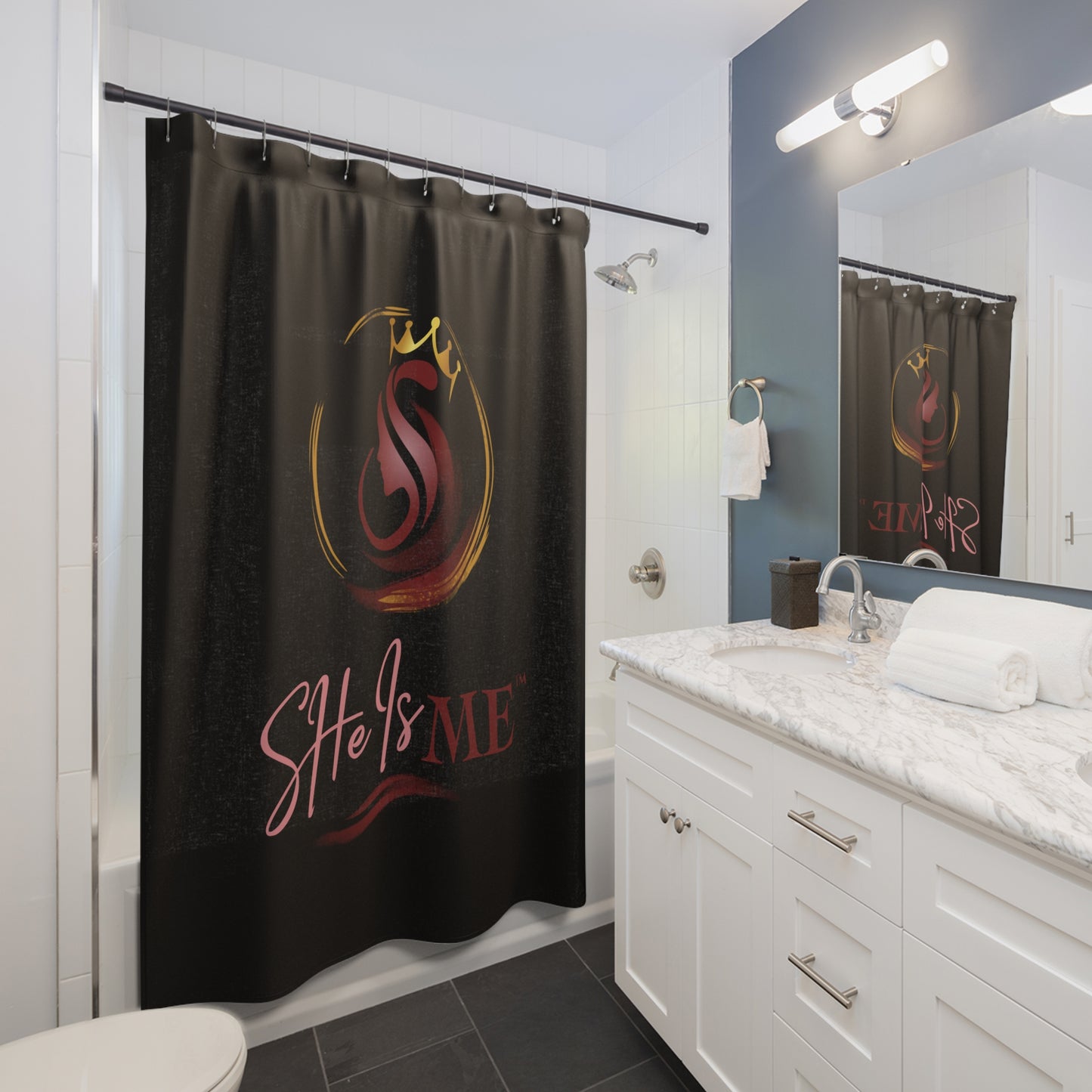 Shower Curtain - "She Is Me" Crowned Silhouette Bathroom Curtain