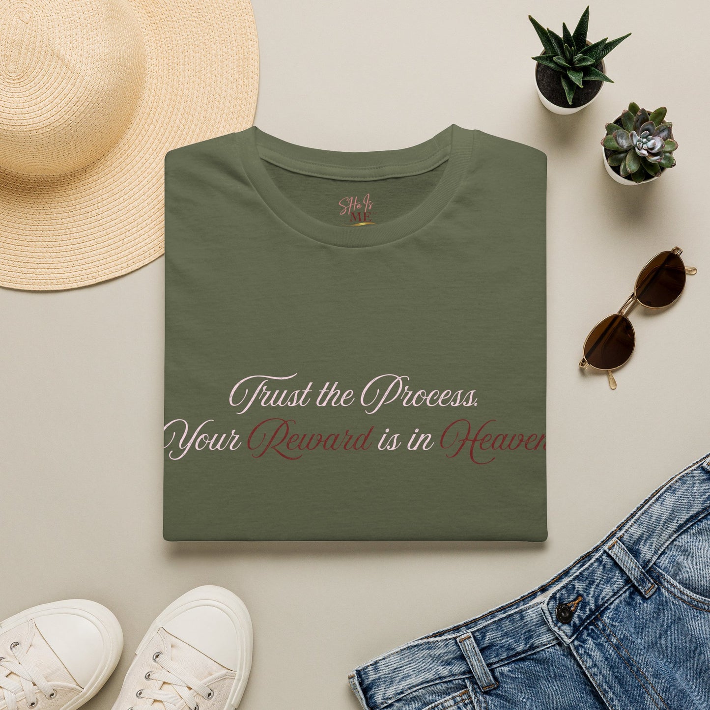 Reward Heaven T-Shirt — Minimal Script Inspirational Tee