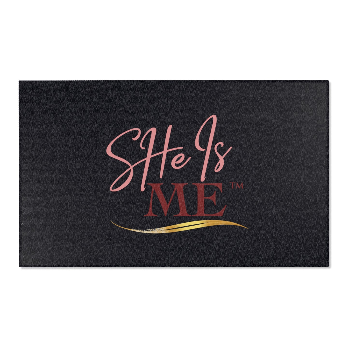 She Is Me Black Area Rug — Inspirational Script Accent Rug for Bedroom, Living Room, or Gift