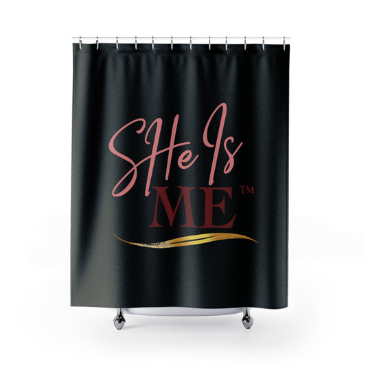 SHe Is Me Shower Curtain — Inspirational Black & Pink Bathroom Decor