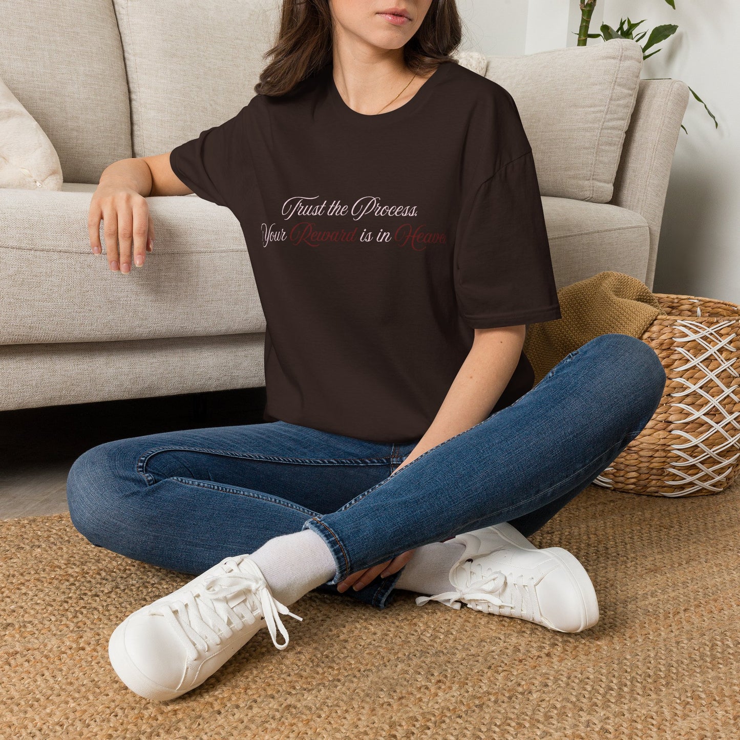 Reward Heaven T-Shirt — Minimal Script Inspirational Tee