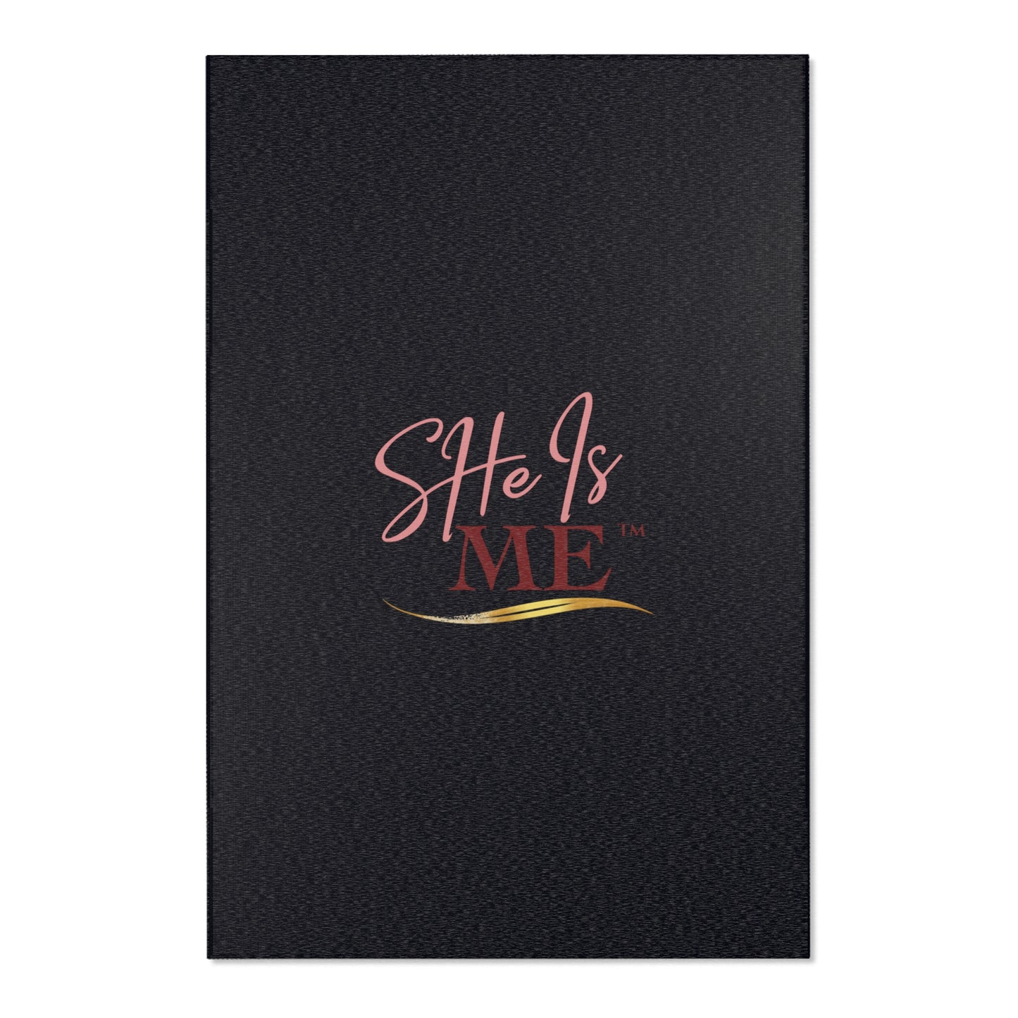 She Is Me Black Area Rug — Inspirational Script Accent Rug for Bedroom, Living Room, or Gift